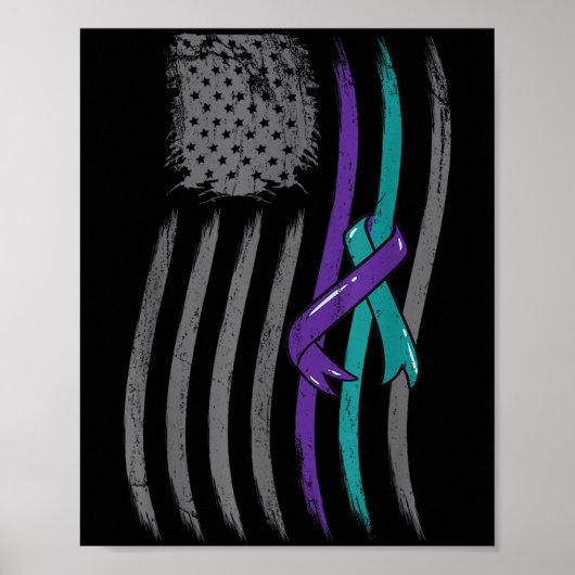 Suicide Prevention American Flag Purple Awareness Poster (Voorkant)