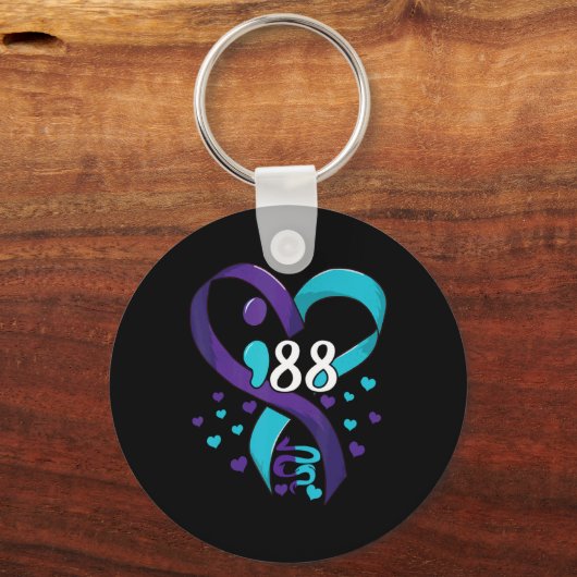 Suicide Prevention Awareness 988 Heart Teal And Pu Sleutelhanger (Voorkant)