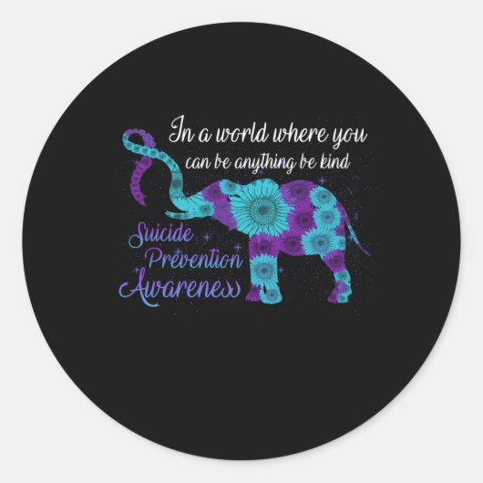 Suicide Prevention Awareness Sunflower Elephant Ronde Sticker (Voorkant)