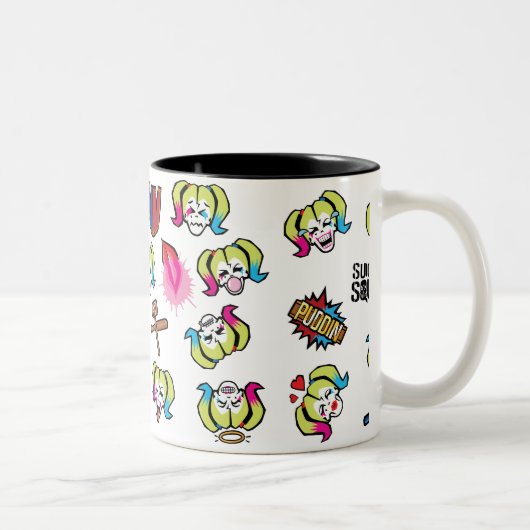 Suicide Squad | Harley Quinn Emoji Pattern Tweekleurige Koffiemok (Rechts)