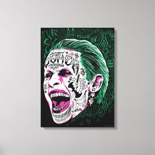 Suicide Squad | Laughing Joker Head Sketch Canvas Afdruk (Voorkant)