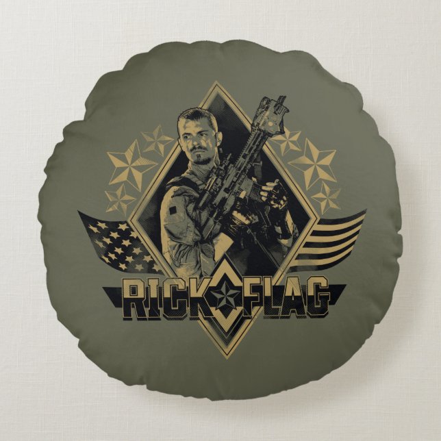 Suicide Squad | Rick Flag Badge Rond Kussen (Voorkant)