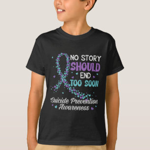 Suïcidepreventie Geen verhaal mag Blauwgroen eindi T-shirt