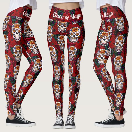 Suiker Cinco de Mayo Red Floral Leggings