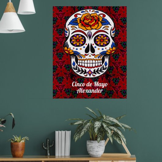 Suiker Cinco de Mayo Red Floral Name Large Poster (Woonkamer 1)