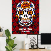 Suiker Cinco de Mayo Red Floral Name Large Poster (Thuiskantoor)