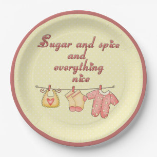 Suiker en Kruiden Geel en Roze Baby Shower Papieren Bordje