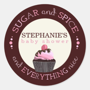 Suiker en specerijen Cupcake Baby shower Favor Sti Ronde Sticker