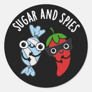 Suiker en spies Funny Food Pun Dark BG Ronde Sticker