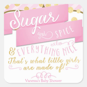 Suiker & Kruiden Roze & Gouden Gestreepte Favoriet Vierkante Sticker