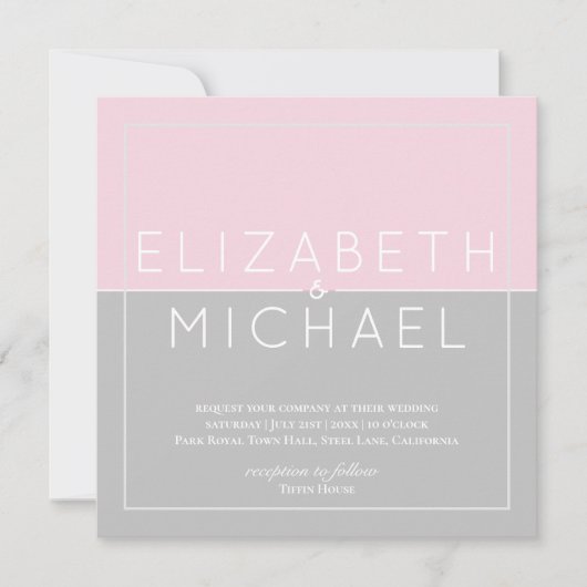 Suiker Roze Grijs Moderne Trouw Uitnodiging (Voorkant)