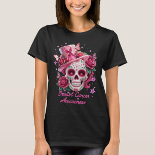 Suiker Schedel Borstkanker Bewustzijn Skelet Roze T-shirt