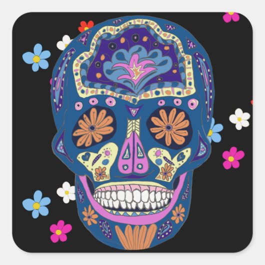 Suiker Schedel Design Vierkante Sticker (Voorkant)