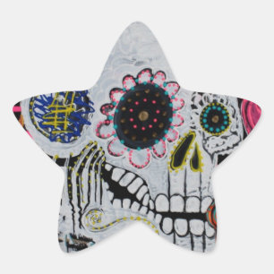 Suiker schedel met Rozen Ster Sticker