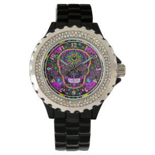 Suiker schedel Neon Roze Horloge
