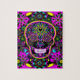 Suiker schedel Neon Roze Legpuzzel