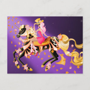 Suiker Schedel Paard & Dame Paarse Prentkaart Briefkaart