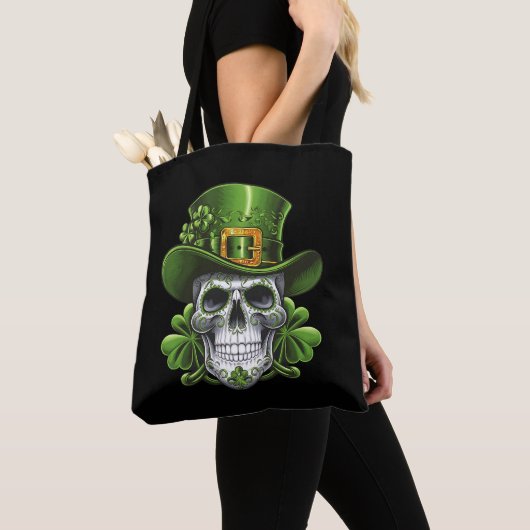 Suiker Schedel St. Patrick's Day Klaver Draagtas (Dichtbij)