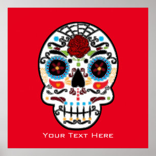 Suiker Schedel Waterverf Mexicaanse Muur Kunstprin Poster