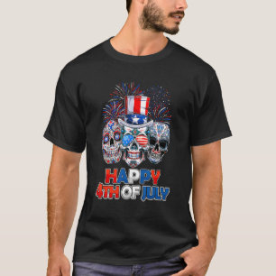 Suiker Schedel Zonnebril Vuurwerk Amerikaanse Vlag T-shirt