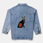 Suiker Schedel Zwarte Kat Roos Turquoise Hart Denim Jacket (Achterkant)