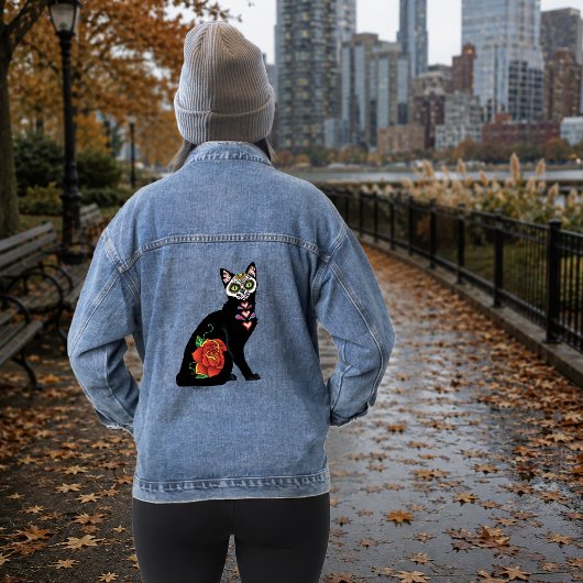 Suiker Schedel Zwarte Kat Roos Turquoise Hart Denim Jacket