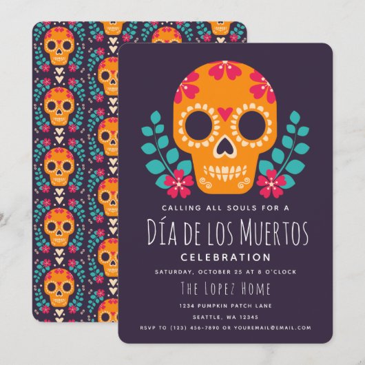 Suiker Schedels Día de los Muertos Feest Kaart (Voorkant / Achterkant)