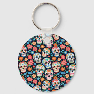 Suiker Schedels en Bloemen Sleutelhanger