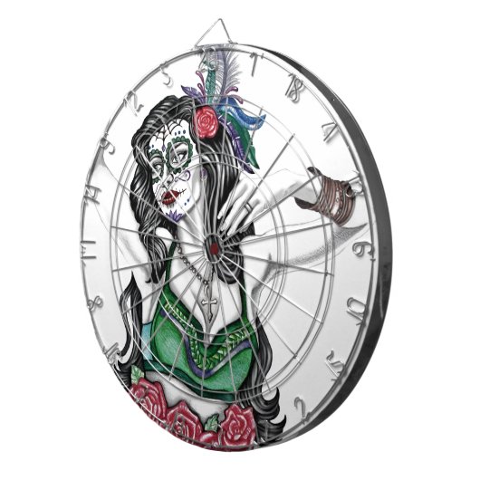 Suiker schedelvrouw met Rozen Dartbord (Voorkant Rechts)