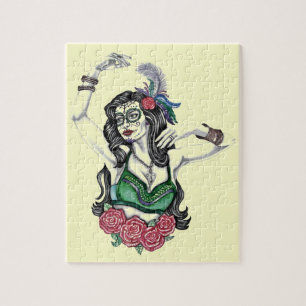 Suiker schedelvrouw met Rozen Legpuzzel