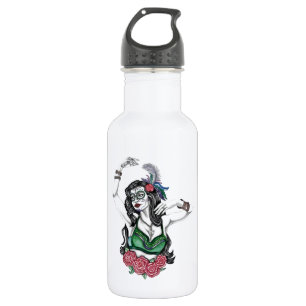 Suiker schedelvrouw met Rozen Waterfles