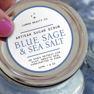 Suiker scrub label eenvoudig blauwe salie wit