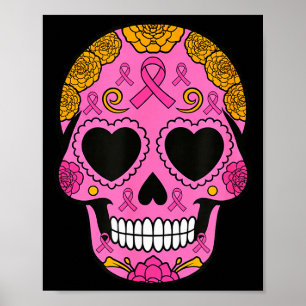 Suiker Skull Borstkanker Bewustzijn Roze Lint Ca Poster