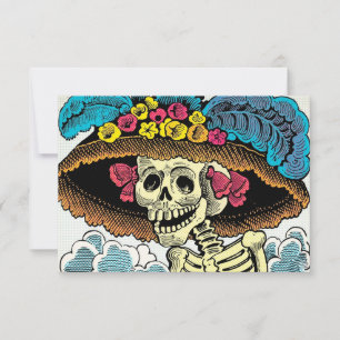 Suiker Skull Dame in Bloemrijke Zonnehoed Pop Art Bedankkaart