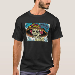Suiker Skull Dame in Bloemrijke Zonnehoed Pop Art T-shirt