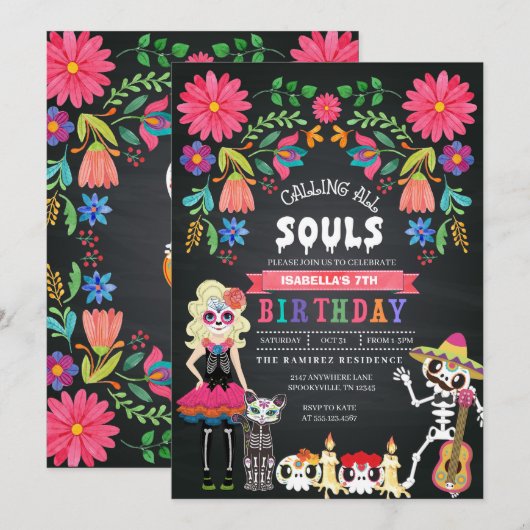 Suiker Skull Day of the Dead Halloween Birthday Kaart (Voorkant / Achterkant)
