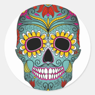 Suiker Skull Day of the Dead with floral ornamente Ronde Sticker