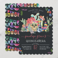 Suiker Skull Día de los Muertos Quinceañera Uitnod