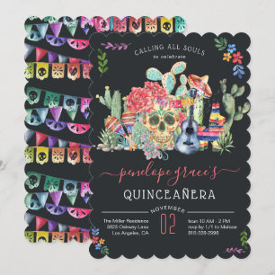 Suiker Skull Día de los Muertos Quinceañera Uitnod Kaart