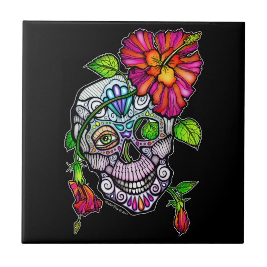 SUIKER SKULL & FLOWER TEGELTJE (Voorkant)