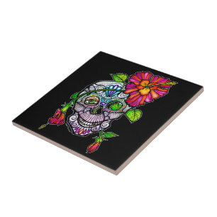 SUIKER SKULL & FLOWER TEGELTJE