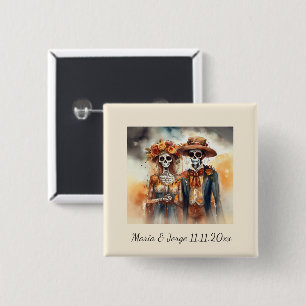 Suiker Skull Liefjes Dia de los Muertos Vierkante Button 5,1 Cm