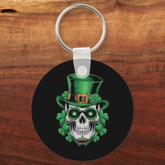Suiker Skull St Patrick Dag Lucky Shamrock Sleutelhanger (Voorkant)