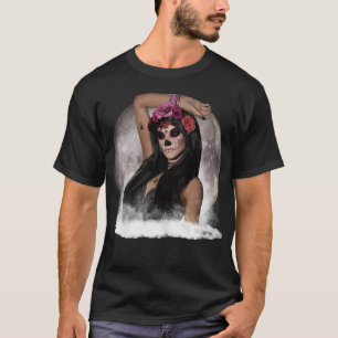 Suiker Skull Visie Paarse Ogen onder Volle Maan T-shirt