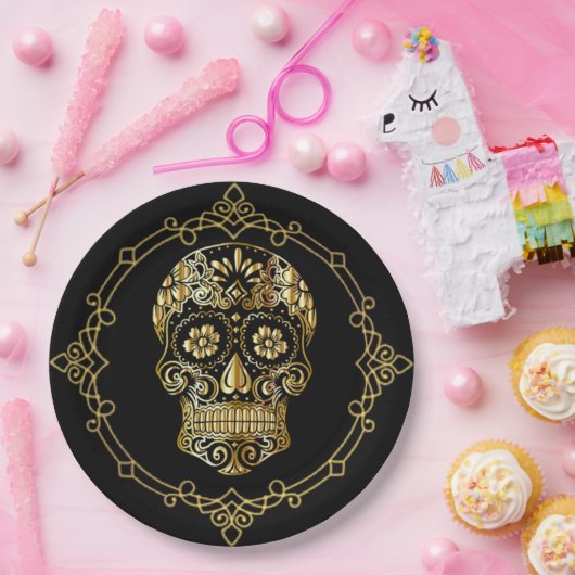 Suiker: zwarte rok en goudluis papieren bordje (Feest)