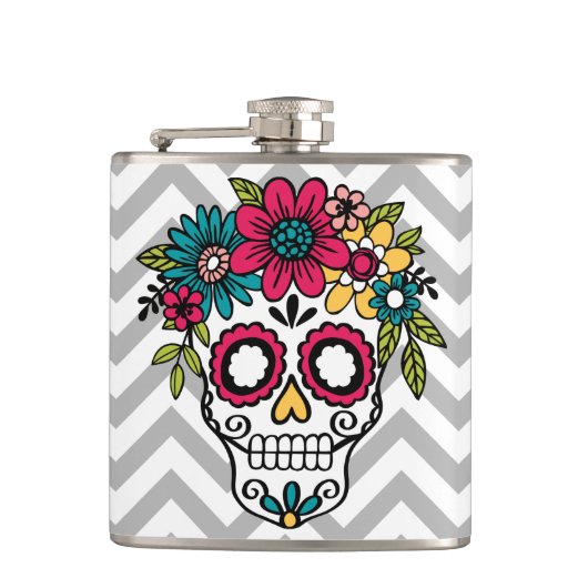 Suikerfles, dag van de dood, bloemen heupfles (Voorkant)