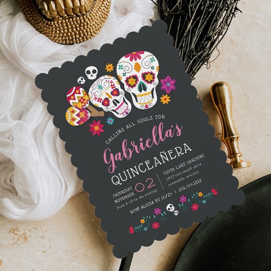Suikerhuid Dag van het dode thema Quinceanera Kaart