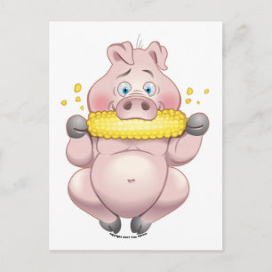Suikermaïs BBQ roze Piggy Briefkaart