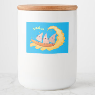 Suikernachos-maïschips surfende cartoon voedselcontainer etiket