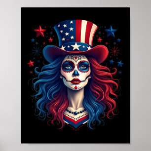 Suikerschedel 4 juli Amerikaanse vlag skelet Wom Poster